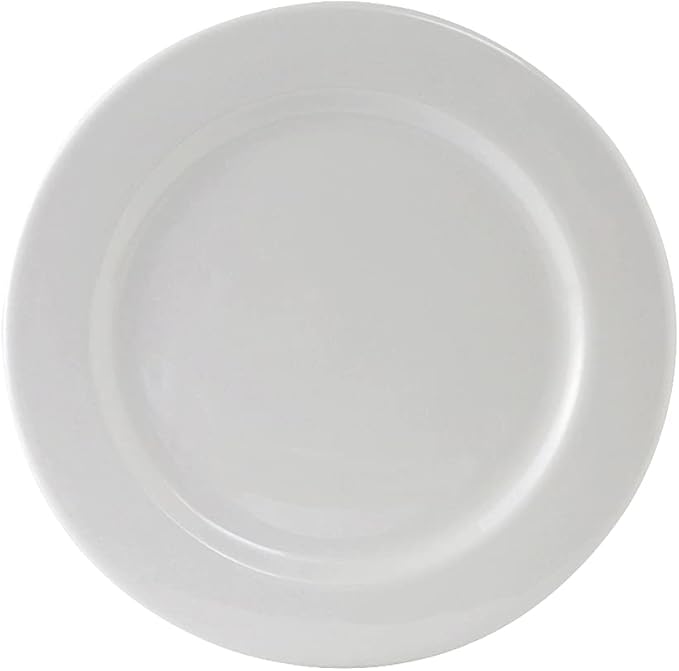 Tuxton China ALA-102 Plate, 10-1/4" Diameter, Round, Wide Rim, Rolled Edge, Microwave and Dishwasher Safe, Oven Proof, Fully Vitrified, Alaska, Porcelain White, Pack of 12
