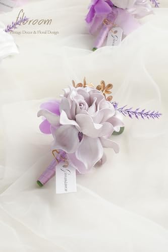 Floroom Set of 6 Purple Lilac Lavender Foam Rose Boutonnieres with Pins for Men Wedding for Groom Groomsmen Wedding Ceremonies Anniversaries Formal Dinners Parties Proms - Image 4