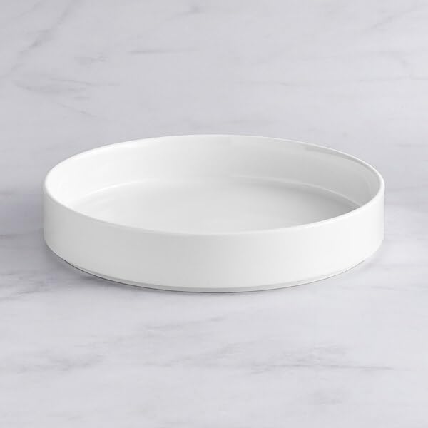 Lore Bright White Porcelain Deep Plate, 10 3/4 Inch, Raised Rim, Dishwasher Safe, Stackable, Scandinavian Design, 12 per Case