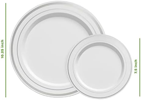 SETUP [60 Piece Combo Silver Trim Plastic Plates - Premium Heavy-Duty 30 Disposable 10.25" Dinner Party Plates and 30 Disposable 7.5" Salad Plates - Image 2