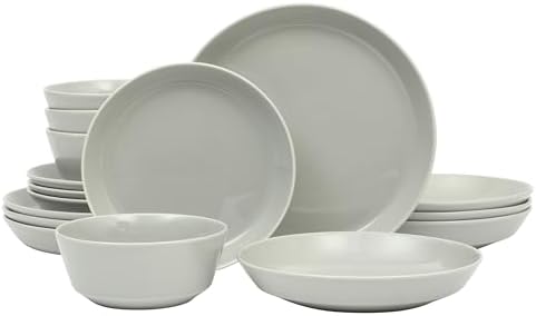 Gibson Home Summer Shades 16 Piece Plates and Bowls Dishes Service for 4 Porcelain Dinnerware Set - Grey by GibsonHomewares