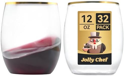 JOLLY CHEF 32 Pack 12 oz Champagne Flutes Gold Stemless Toasting Glasses by JOLLYCHEF