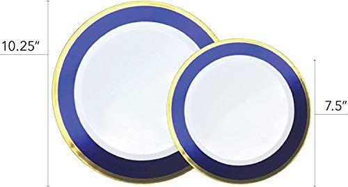 Stock Your Home 300 Piece -Blue And Gold - Disposable Plastic Plates For Weddings, Holidays, Parties, Catering And Everyday Use - 150 Dinner Plates And 150 Salad Plates - Image 4