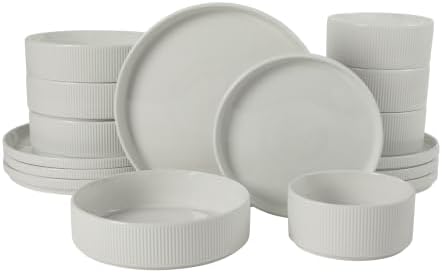 Gibson Home Plates and Bowls Set, 16 Piece Dinnerware Set for 4, Embossed by GibsonHomewares