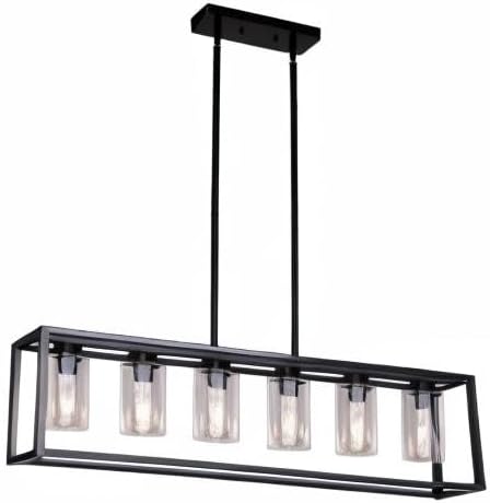 XILICON Dining Rooms Black Chandeliers,Kitchen Island Farmhouse Lighting Fixture Industrial Rustic Ceiling Hanging 6 Light Modern Pendant Light with Glass Shade