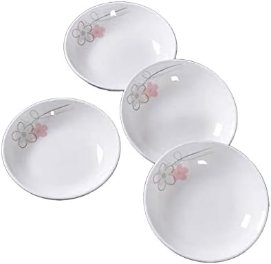 4 Pack Saucer Dishes with Pink Flower Pattern, Ceramic Dipping Bowls, 4 Inch Side Dishes Sauce Dishes for Sushi Snack, Porcelain Seasoning Dishes Appetizer Plates, Snack Serving Dishes by Decohomeforu