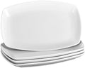 Ceramic Serving Platter Set, 4 Pcs 10 inch Rectangular Serving Tray for Entertaining at Parties and Weddings, White Platter Rectangular Dishes Dinner Plates for Appetizer Meat Bread Dessert and Sushi by fMBB