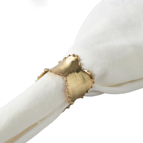 SARO LIFESTYLE Beaded Edge Metal Napkin Rings (Set of 4) - Classic Design Napkin Holders with Scalloped Rim for Formal Dining, Holiday Tables, Dinner Parties, and Special Occasions, Gold - Image 2