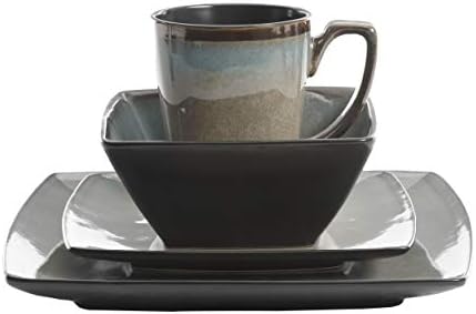 Gibson Elite Tequesta Square Reactive Glaze Stoneware Plates and Bowls Dishes Dinnerware Set, Service for 4 (16pcs), Taupe - Image 4