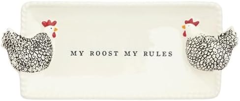 Mud Pie White Stoneware Rooster Farm Everything Plate by MudPie