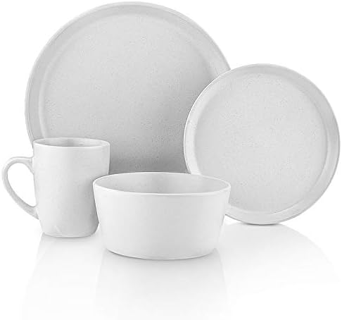 SERVICE FOR 4 - Total of 16 pieces including 8 dinner plates (10”), 4 salad plates (7.5”), 4 bowls (5.75”), and 4 mugs (12 oz), making it the perfect set to service 4 people