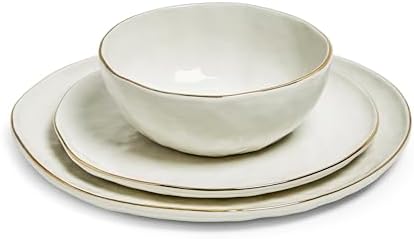 Sango 12-Piece Lightweight Porcelain Dinnerware Set for 4, Glossy Vanilla White Plates and Bowls Sets, Gold Rims, Farmhouse Ceramic Dish Set, Rustic Dishes, Microwave and Dishwasher Safe, Gansevoort - Image 3