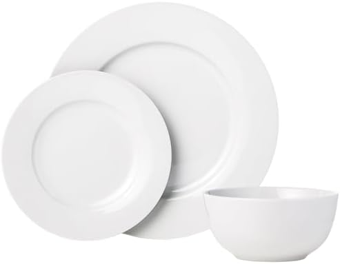 Amazon Basics Porcelain Dinnerware Set, Microwave and Dishwasher Safe, Service for 6, 18-Piece, Plates, Bowls, White - Image 2