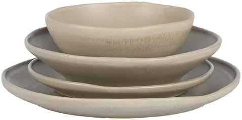 Gibson Elite Island Cove 16 Piece (Service for 4) Plates and Bowls Reactive Glaze Organic Round Dishes Stoneware Ceramic Dinnerware Set -Light Grey - Image 5