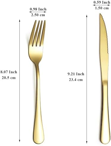 Evanda Gold Steak Knives Set 12 Piece, Gold Titanium Plating Stainless Steel 6 Dinner Forks and 6 Dinner Knives Set, Steak Knives Steak Forks, Dishwasher Safe - Image 2