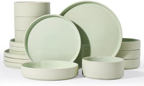Famiware Star Stoneware Dinnerware Sets with Pasta Bowls, 16pc Dishes for 4 by Famiware