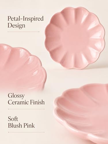 Small Dessert Plates Set of 4,Ceramic Dinner Plates 6 Inch for Appetizer, Fruits, Cake,Microwave Safe,Christmas Gift,Pink - Image 4