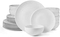 Pfaltzgraff Josephine 24-Piece Dinnerware Set, Porcelain Dish Set with Embossed Basket Weave Design, Service for 8, White Plates and Bowls Sets, Microwave and Dishwasher Safe by Pfaltzgraff