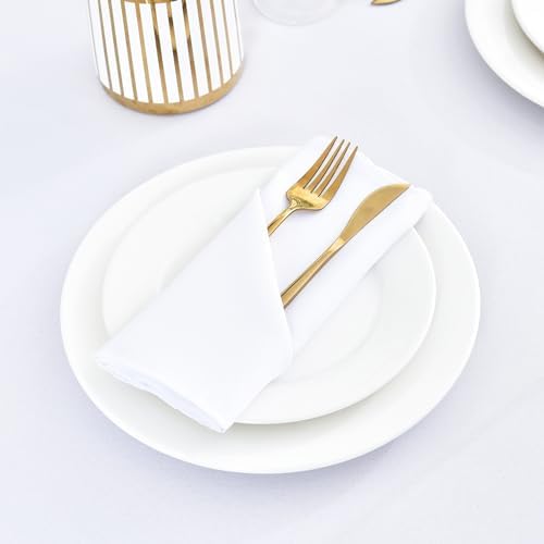 Wolkemer Set of 4 White Cloth Napkins 17 x 17 Inches Solid Washable Polyester Dinner Napkins with Hemmed Edges for Dinners Parties Weddings Banquets Events Table Decoration - Image 3