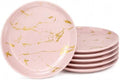 7.5-Inch Ceramic Salad Plates Set of 6, Pink and Gold Marble by Loymokinar