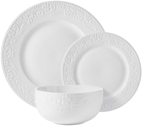 Pfaltzgraff Charm 24 Piece Dinnerware Set, White Porcelain Plates, Bowls - Image 2