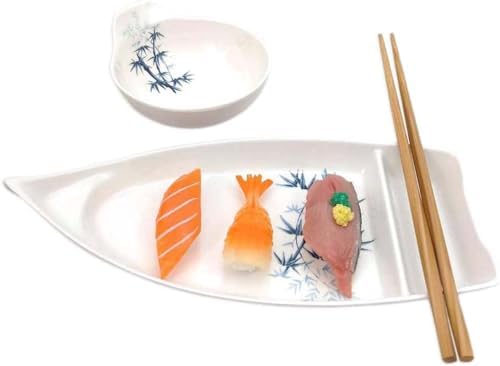 JapanBargain 2-Pack Sushi Boats, Japanese Sashimi Sushi Serving Plate for Snack, Appetizer, Dishes Chip and Dip Plate, 10 Inch, Melamine Sushi Serving Tray, Restaurant Style Plate, White - Image 3