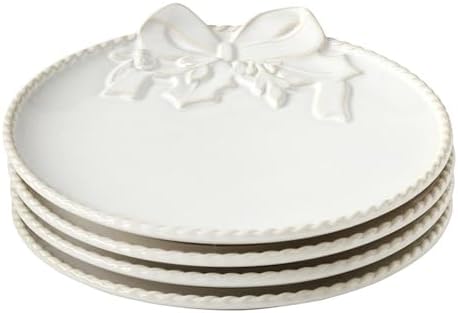Santa Barbara Design Studio Christmas Appetizer Plates - Set of 4 Ceramic Dessert Plates, 6" Diameter, Embossed White Wreath - Image 3