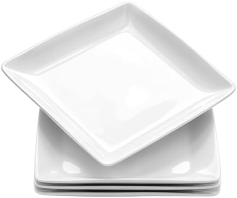 Porcelain Square Dinner Plates, 8.4 in White Dessert Plates, Set of 4 by Yedio