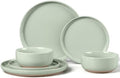 LIANYU Porcelain Dinnerware Set for 2, 6 PCS Stoneware Dinner Plates and Bowls, Ceramic Dining Dishes Set for Dessert Salad Pasta, Microwave & Dishwasher Safe, Fog Green by LIANYU