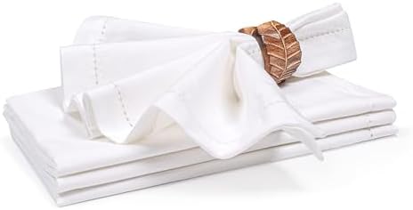 The Beer Valley Set of 4 Flax Hemstitch Cloth Napkins 20x20 Inch - White - Image 6