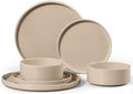E-far 6-Piece Stoneware Dinnerware Sets, Plates and Bowls Set for 2, Khaki by E-far