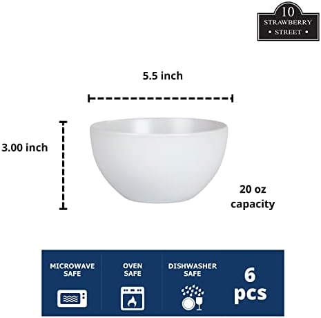10 Strawberry Street Wazee Matte 5.5"/16oz Cereal Bowl, Set of 6, White - Image 2