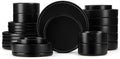 Herogo Dinnerware Sets with Pasta Bowls for 6, 24 Piece Dinner Salad Plates and Cereal Serving Bowls, Stoneware Dishes Dinner Ware for Home Kitchen, Dishwasher & Microwave Safe, Matte Black by Herogo