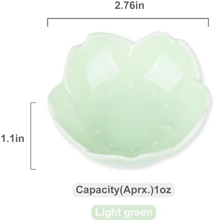 WHJY Light Green Cherry Blossom Dish Set, Cute Pink Ceramic Plates, Sauce/Seasoning Dish, Sushi Dishes, Soy Dipping Bowl, Dessert, Appetizer Plates, Serving Dish for Kitchen Home – Set of 5 - Image 2