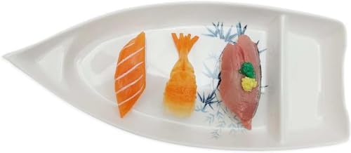 JapanBargain Sushi Boat Serving Plates 6-Pack, 10 Inch Japanese Sushi Sashimi Platter with Sauce Divider, Melamine Sushi Serving Tray for Sushi, Appetizers, Snacks, Restaurant Style Plate, White - Image 4