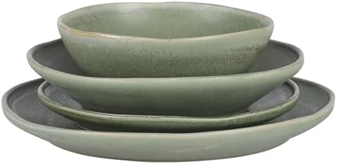 Gibson Elite Island Cove 16 Piece (Service for 4) Plates and Bowls Reactive Glaze Organic Round Dishes Stoneware Ceramic Dinnerware Set -Green - Image 5