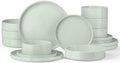 Onader Speckled Dinnerware Set for 4 with Pasta Bowl, 16 Piece Stoneware Plates and Bowls Dishes Set, Microwave & Dishwasher Safe – Pale Sage Green by Onader