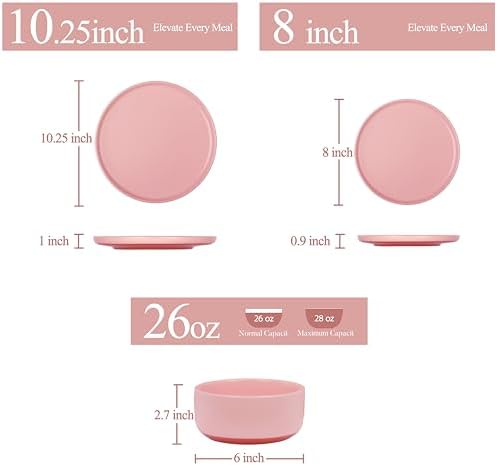 6 Piece Dinnerware Set, Dish Set for 2, Pink - Image 2