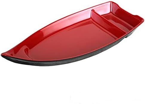 JapanBargain 10 inch Sushi Boat Japanese Sashimi Sushi Serving Plate with Sauce Divider, Melamine Chip and Dip Plate for Snack, Appetizer, Red/Black, 1-Pack - Image 7