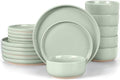 LIANYU Plates and Bowls Sets, 18 Piece Modern Speckled Dinnerware Set, China Dinnerware Dishes, Service for 6, Scratch Resistant & Dishwasher Safe, Fog Green by LIANYU