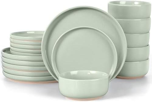 LIANYU Plates and Bowls Sets, 18 Piece Modern Speckled Dinnerware Set, China Dinnerware Dishes, Service for 6, Scratch Resistant & Dishwasher Safe, Fog Green by LIANYU
