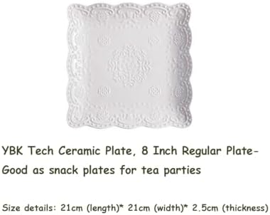 YBKTEX Ceramic Plate, Square Embossed Lace Plate (White, 8-inch) - Image 2