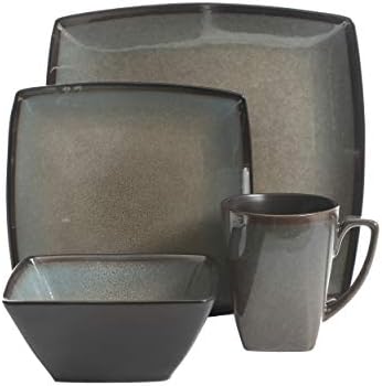 Gibson Elite Tequesta Square Reactive Glaze Stoneware Plates and Bowls Dishes Dinnerware Set, Service for 4 (16pcs), Taupe - Image 2
