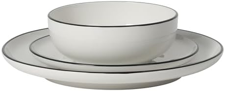 Gibson Home Havenstone 12-Piece Dinnerware Set – Dinner Plates, Salad Plates & Bowls, Classic White With Black Rim Everyday Dish Set for Home, Kitchen, Microwave & Dishwasher Safe - Image 7