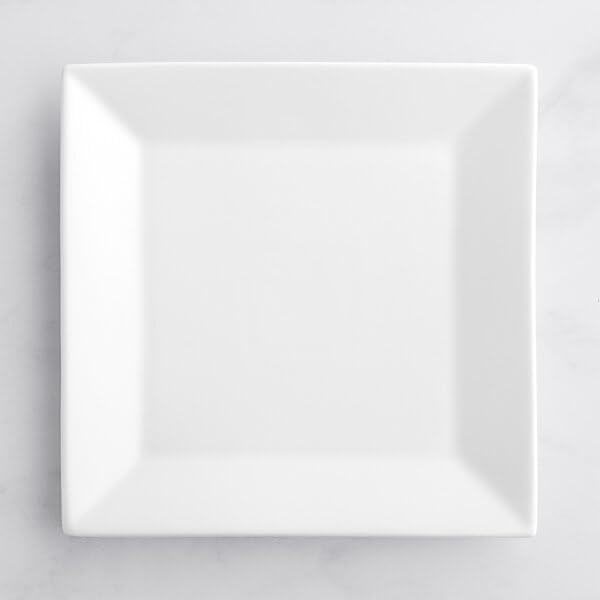 10-Inch Square Porcelain Dinner Plate, Bright White, Wide Rim, Dishwasher Safe, Commercial Grade, 12 per Case