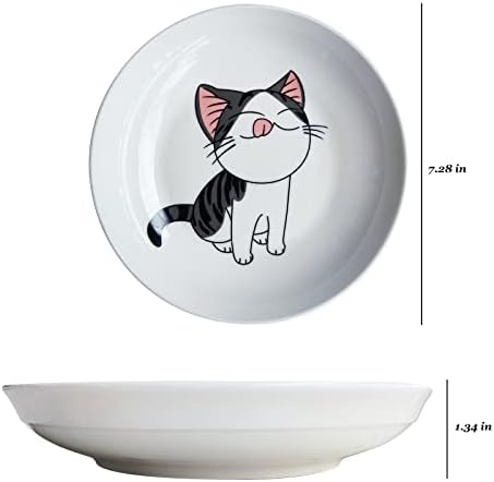 Set of 5 Ceramic Plates with Cute Cat Design, 7.28 inch Large Dessert Salad Porcelain Dinner Plates, Ceramic Dessert Dishes for Steak, Pasta, Pizza, Appetizer ( Dishwasher & Microwave Safe Dinnerware) - Image 2