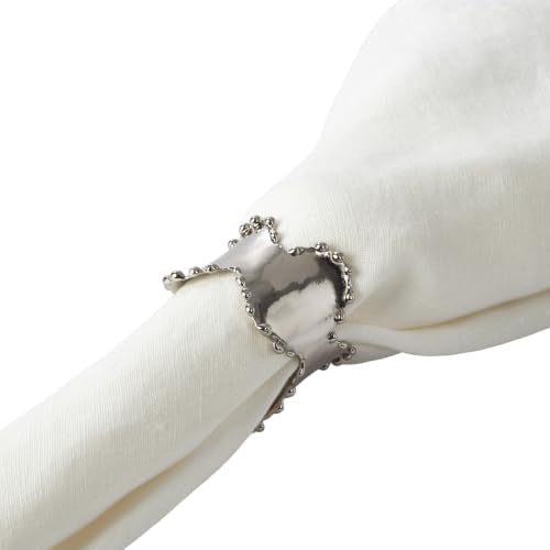 SARO LIFESTYLE Beaded Edge Metal Napkin Rings (Set of 4) - Classic Design Napkin Holders with Scalloped Rim for Formal Dining, Holiday Tables, Dinner Parties, and Special Occasions, Silver - Image 2