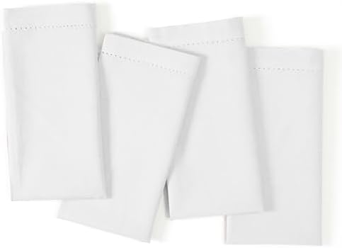 The Beer Valley Set of 4 Flax Hemstitch Cloth Napkins 20x20 Inch - White by TheBeerValley