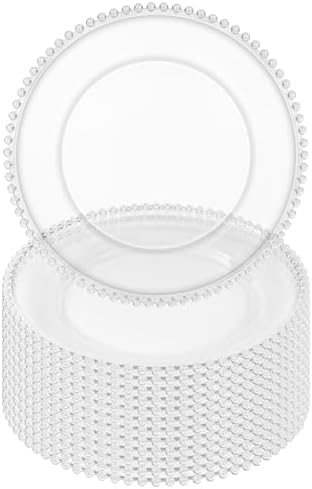 12 Pack Clear Charger Plates Bulk Wedding, 13 Inch Plastic Round Dinner Chargers with Clear Beaded Rim, Acrylic Round Decorative Plates for Wedding Party Home and Tabletop Decor by Tomeurperf