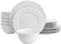 Elama Henryi 18 Piece Embossed Rim Detail Porcelain White Dinnerware Set, Tableware Set, Serveware (18 Piece) by Elama
